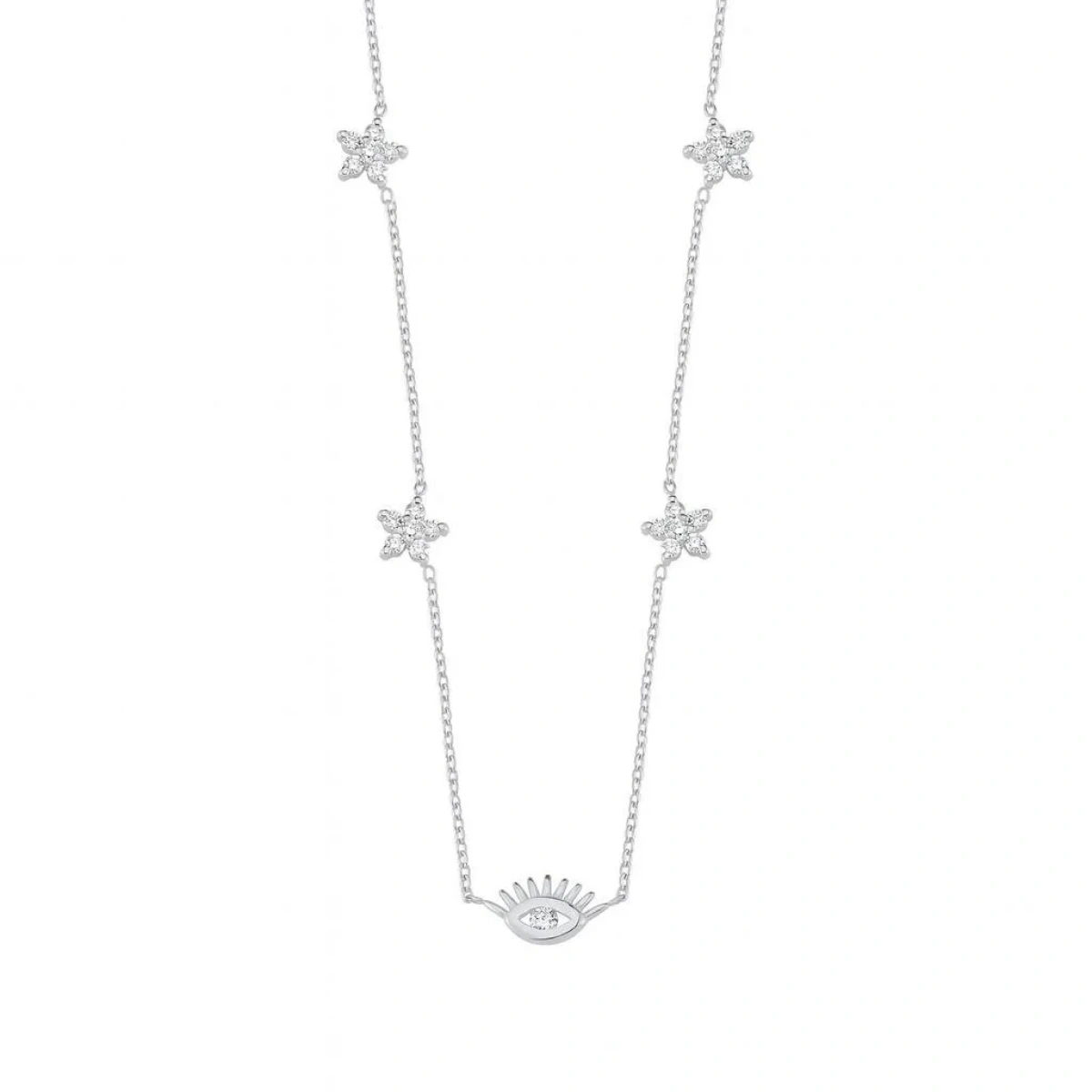 Çiçek Motifi Zincirli Göz Altın Kolye