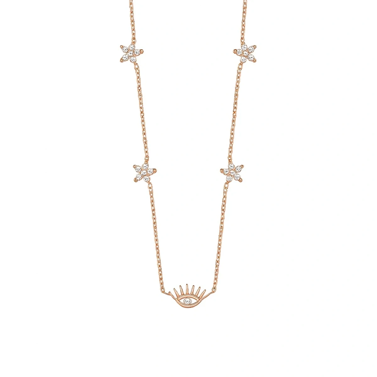 Çiçek Motifi Zincirli Göz Altın Kolye