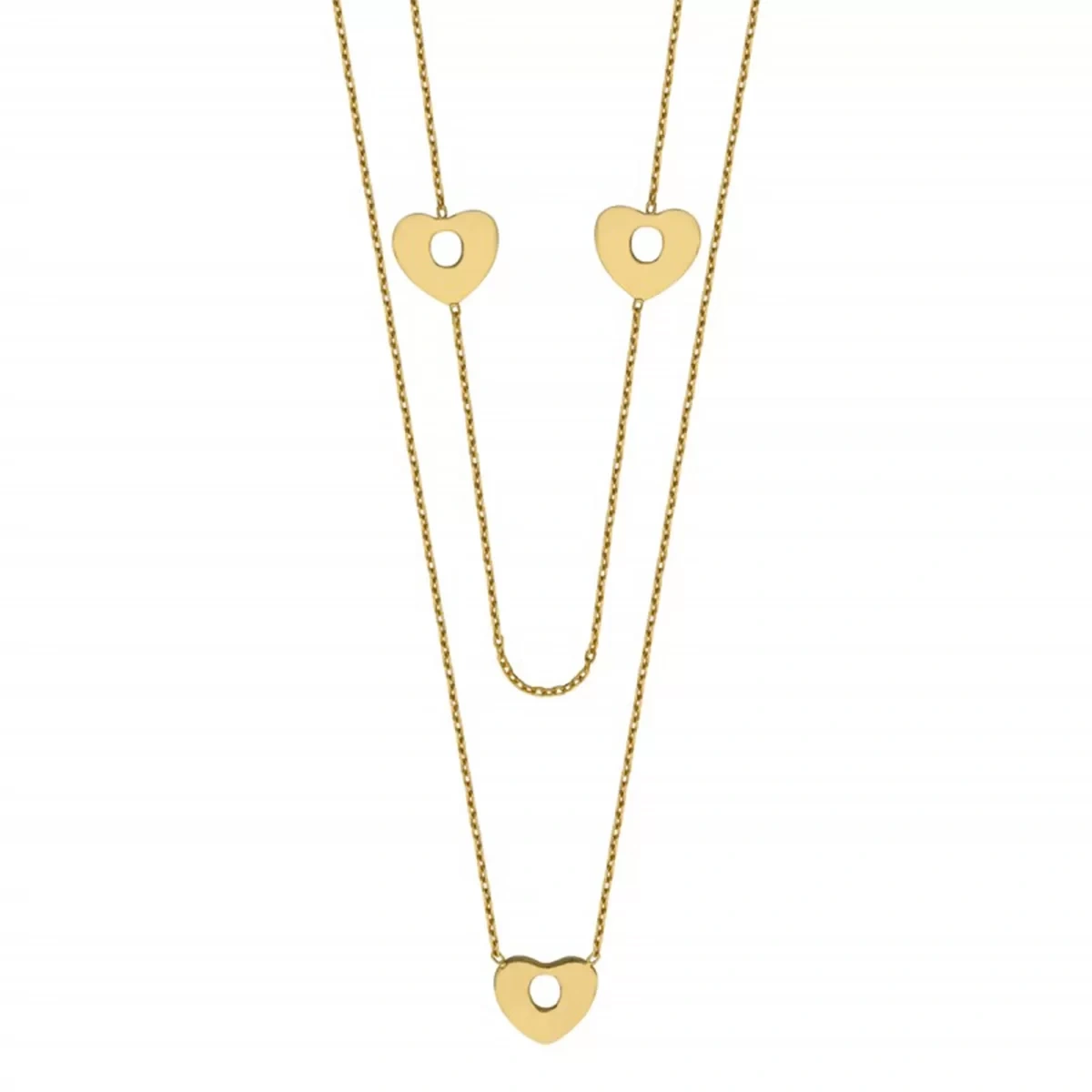 Çift Sıra Kalp Ara Parçalı Modern Gümüş Kolye