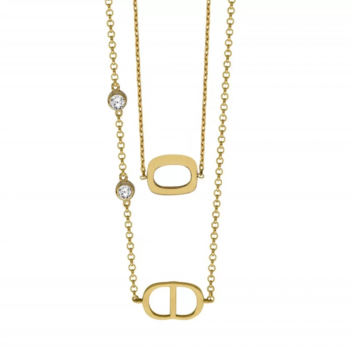 Çift Sıra Taşlı ve Asimetrik Ara Parçalı Gümüş Kolye