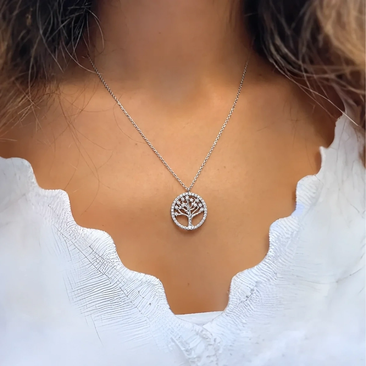 Silver Necklace with Plane Tree Design