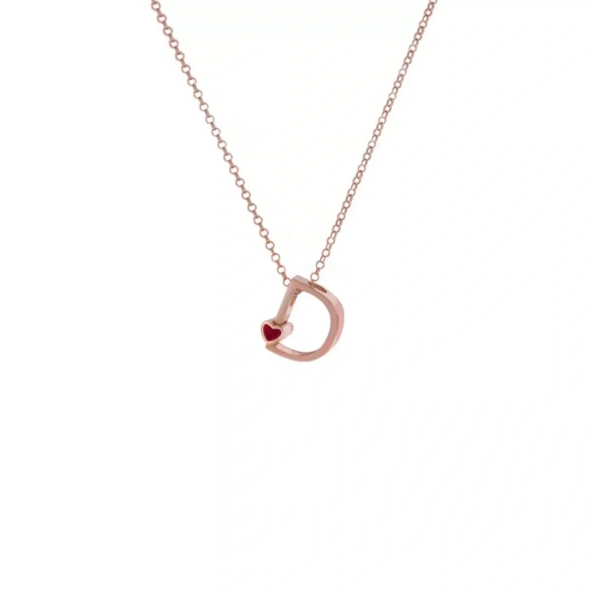 D Harfi Kalpli Gümüş Kolye