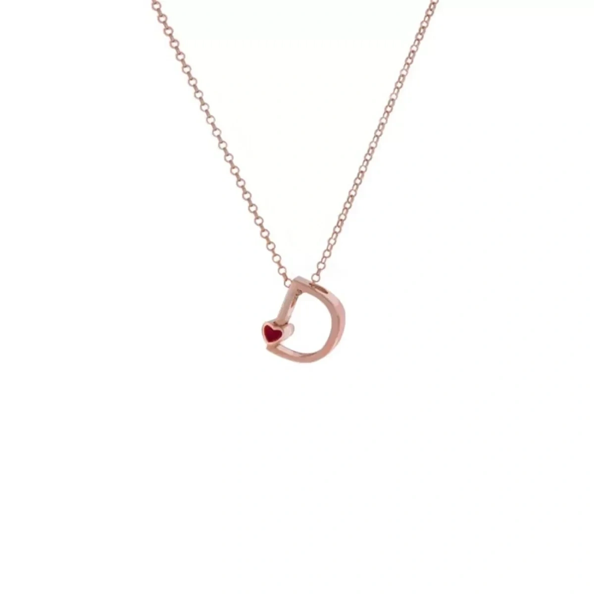 D Harfi Kalpli Gümüş Kolye