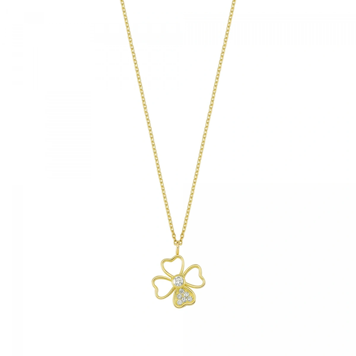 Dört Yapraklı Yonca Şans Altın Kolye