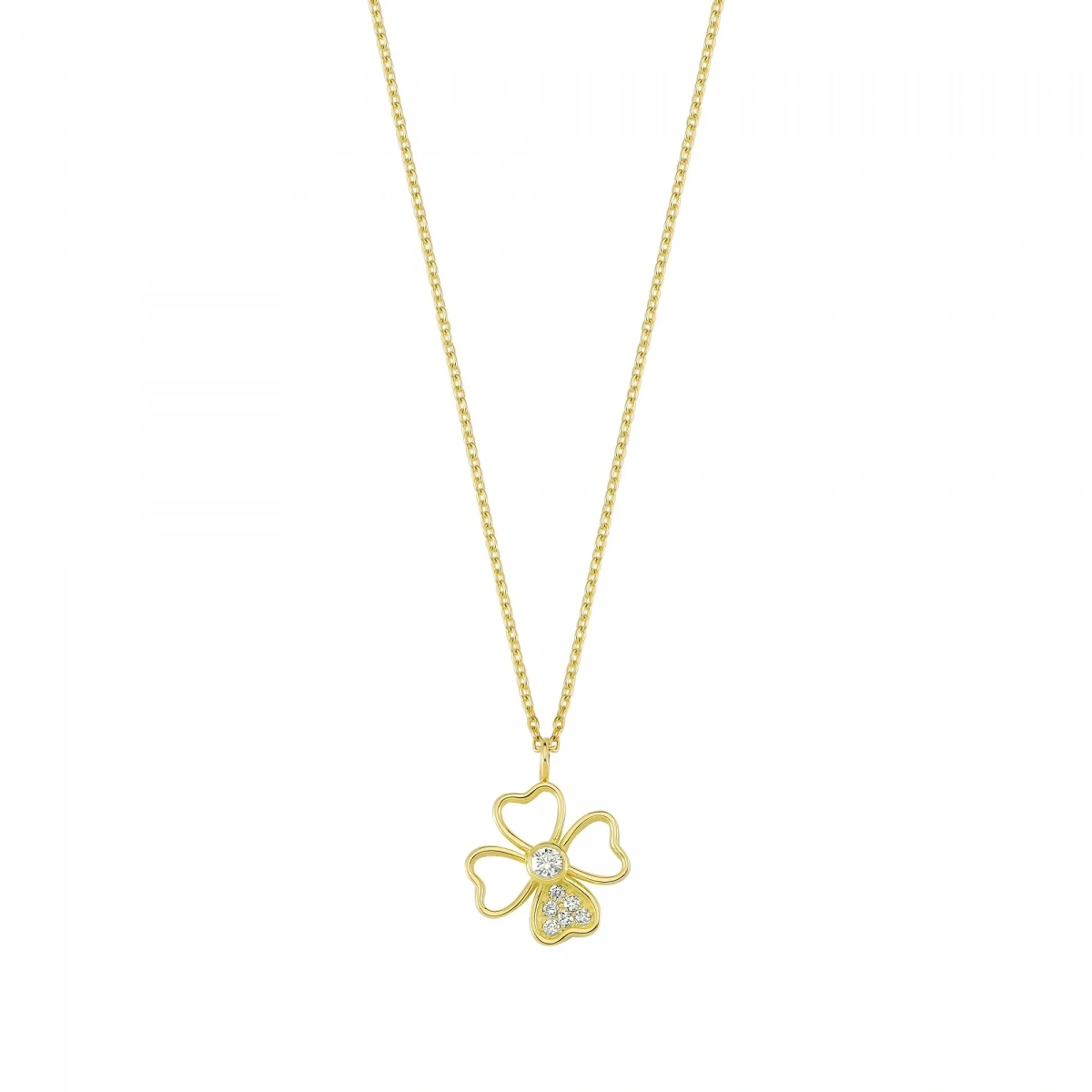 Dört Yapraklı Yonca Şans Altın Kolye