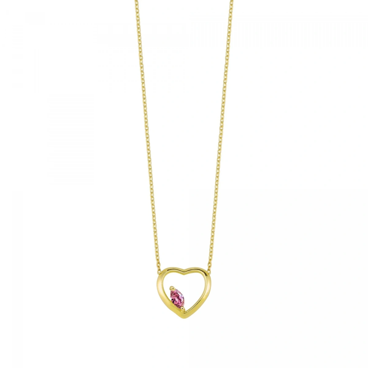 Kalpli Pembe Markiz Rengarenk Altın Kolye