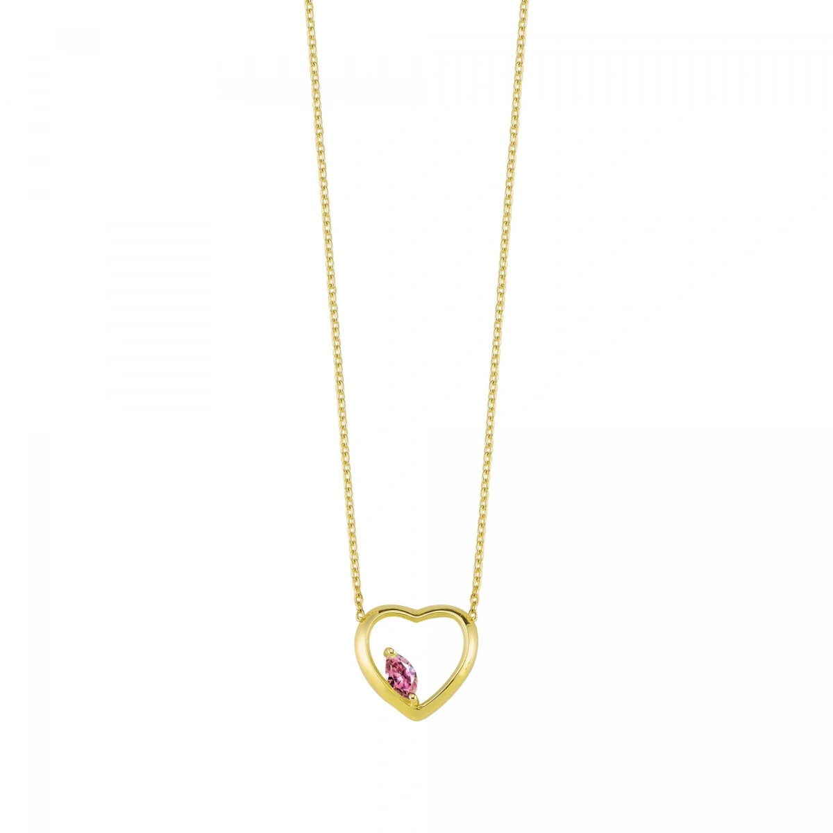 Kalpli Pembe Markiz Rengarenk Altın Kolye