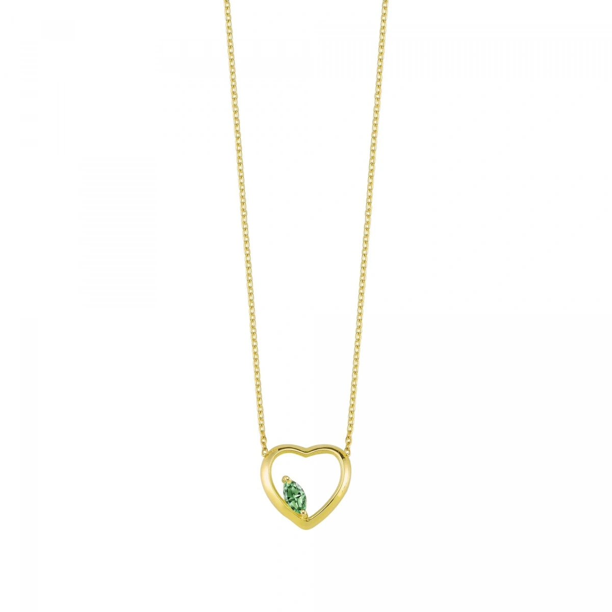 Kalpli Yeşil Markiz Rengarenk Altın Kolye