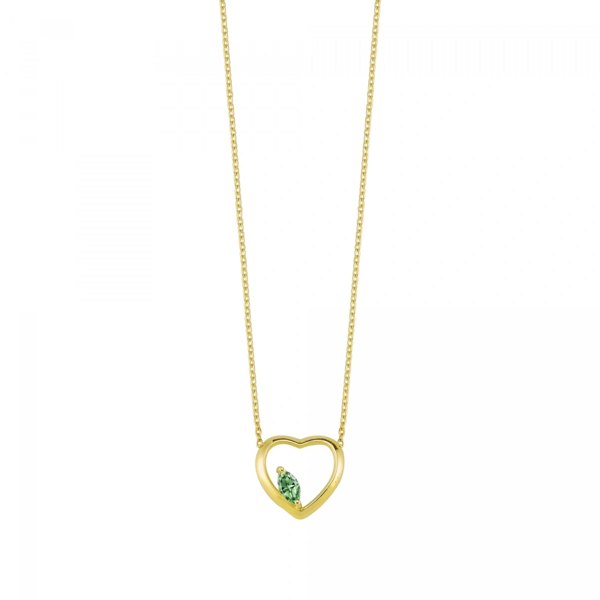 Kalpli Yeşil Markiz Rengarenk Altın Kolye