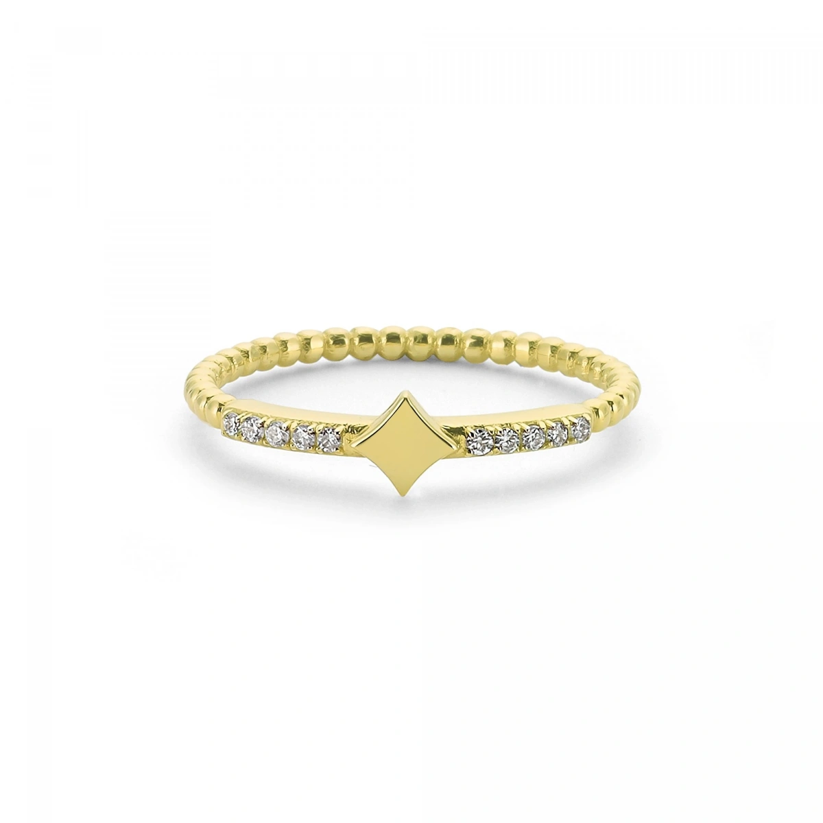 Karo Kenarları Taşlı Altın Yüzük