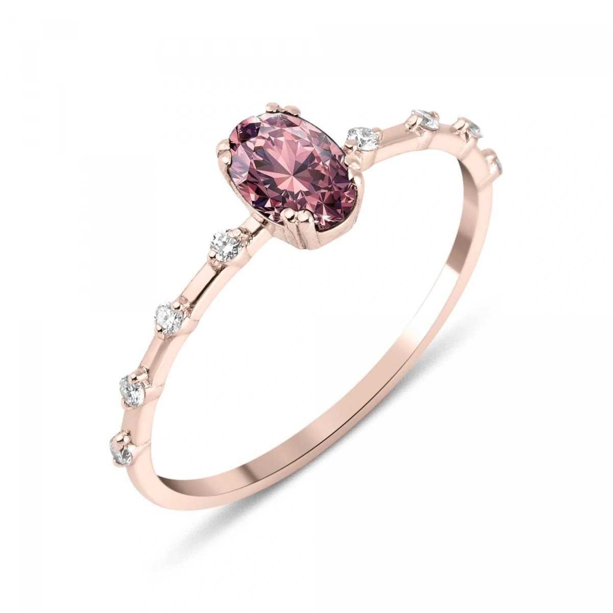 Kuvars Pembesi Oval Taşlı Pırlanta Yüzük