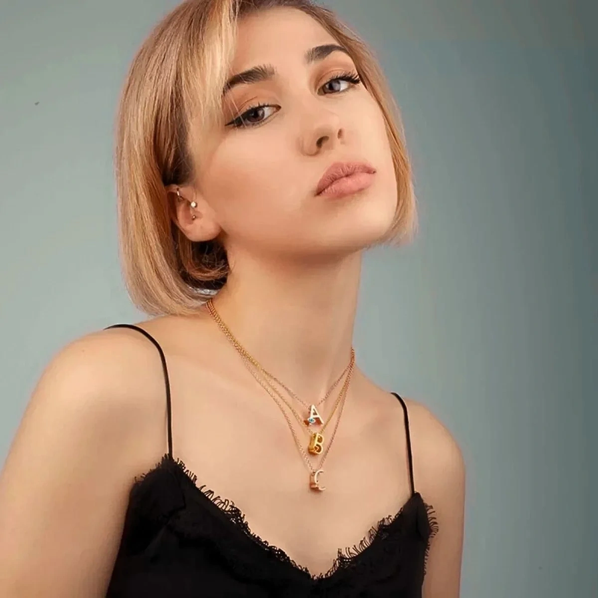 L Harfi Gözlü Gümüş Kolye