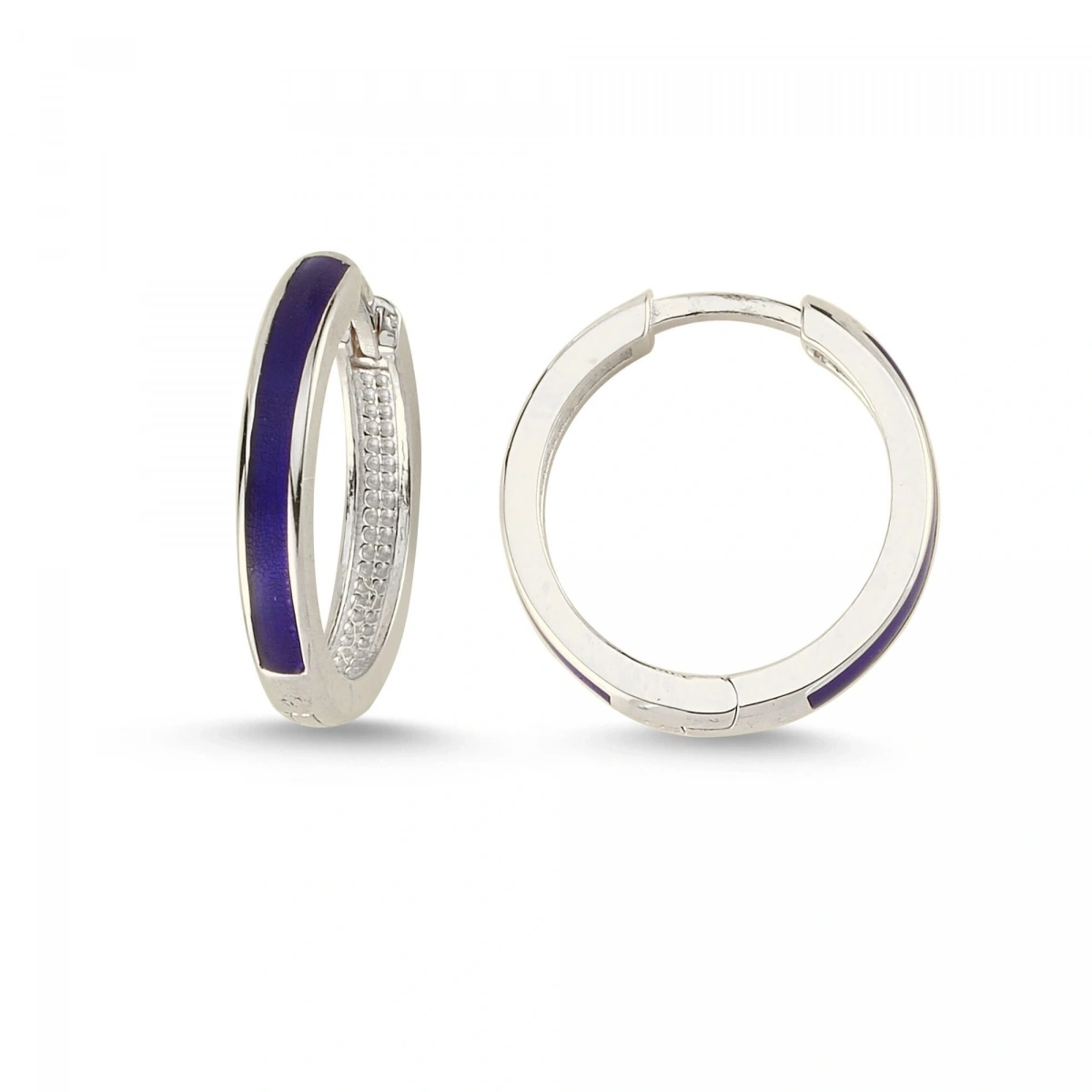 Lacivert Mineli Halka Altın Küpe