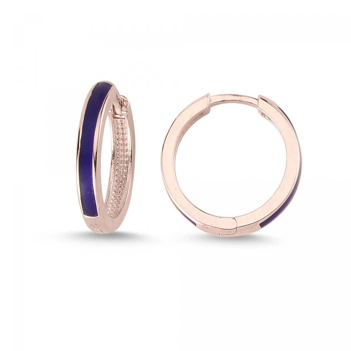 Lacivert Mineli Halka Altın Küpe