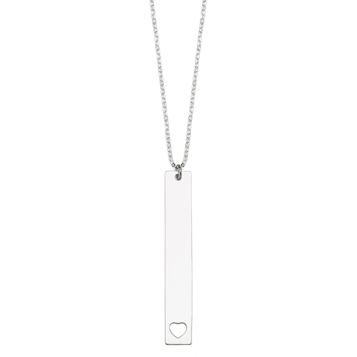 Lazer Kesim Dik Barlı Kalp Ajurlu Plaka İsim Kolye