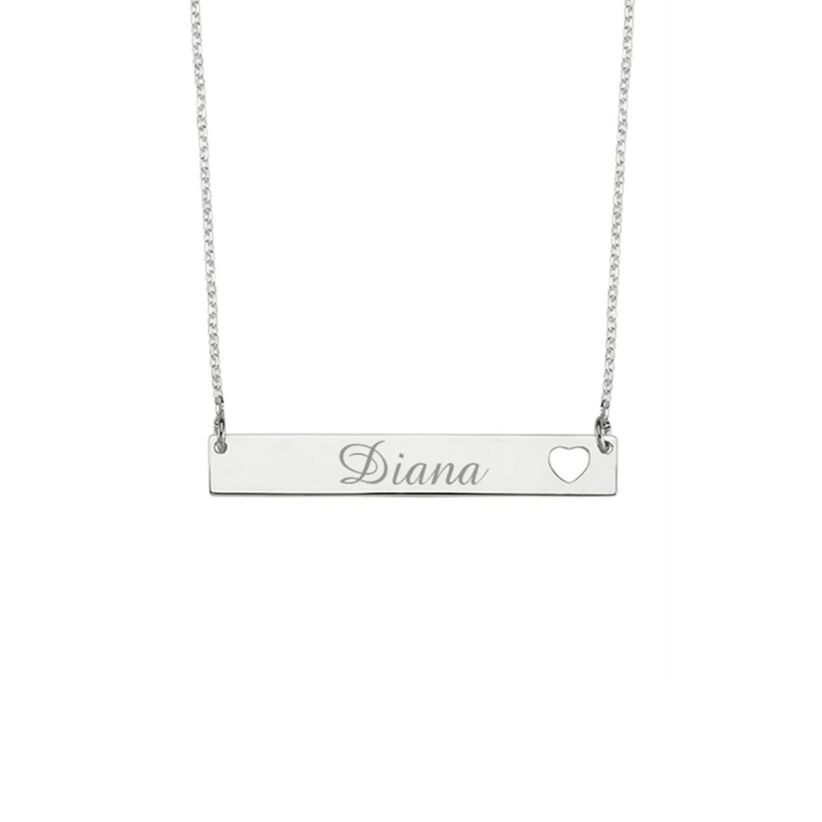 Lazer Kesim Düz Barlı Kalpli Plaka Kolye