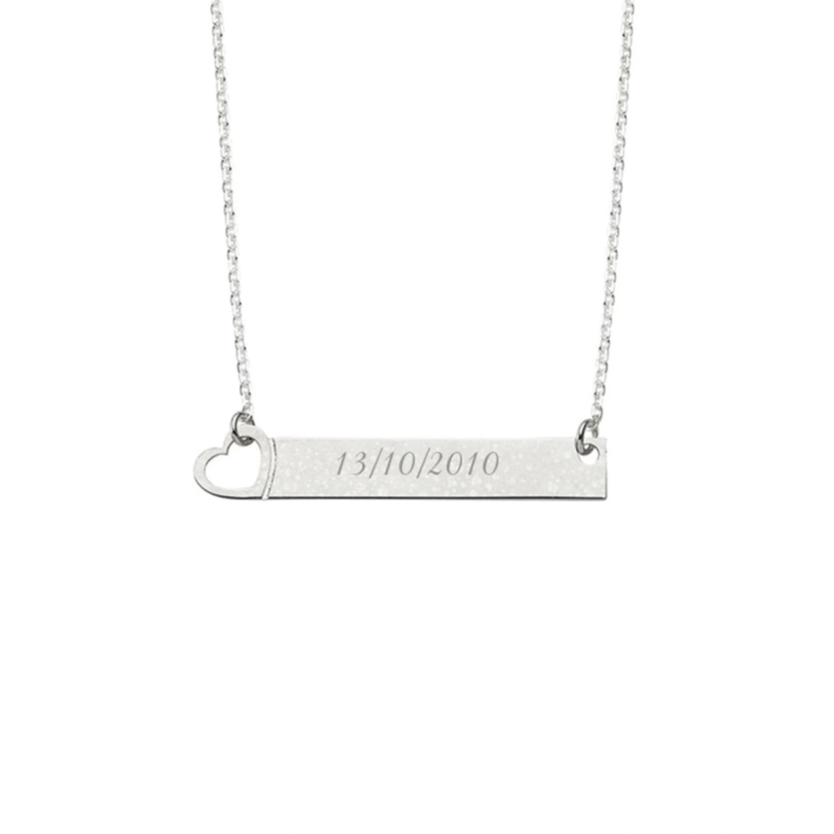 Lazer Kesim Geniş Barlı Kalpli Plaka Kolye