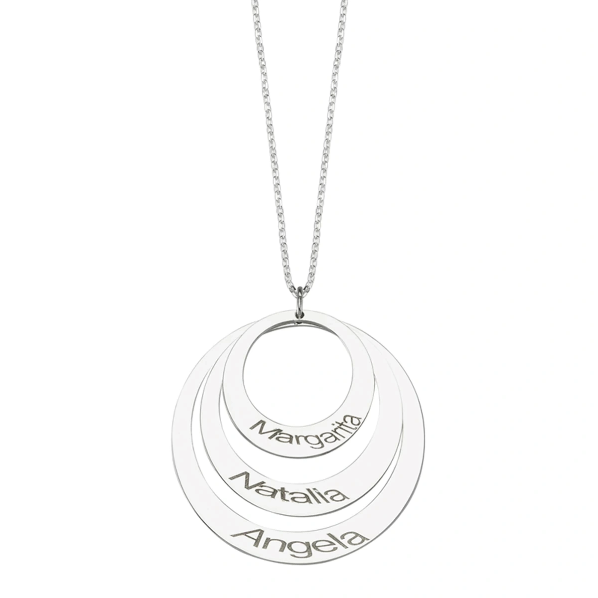 Lazer Kesim Plaka İsimli İç İçe Geçmiş Halka Kolye