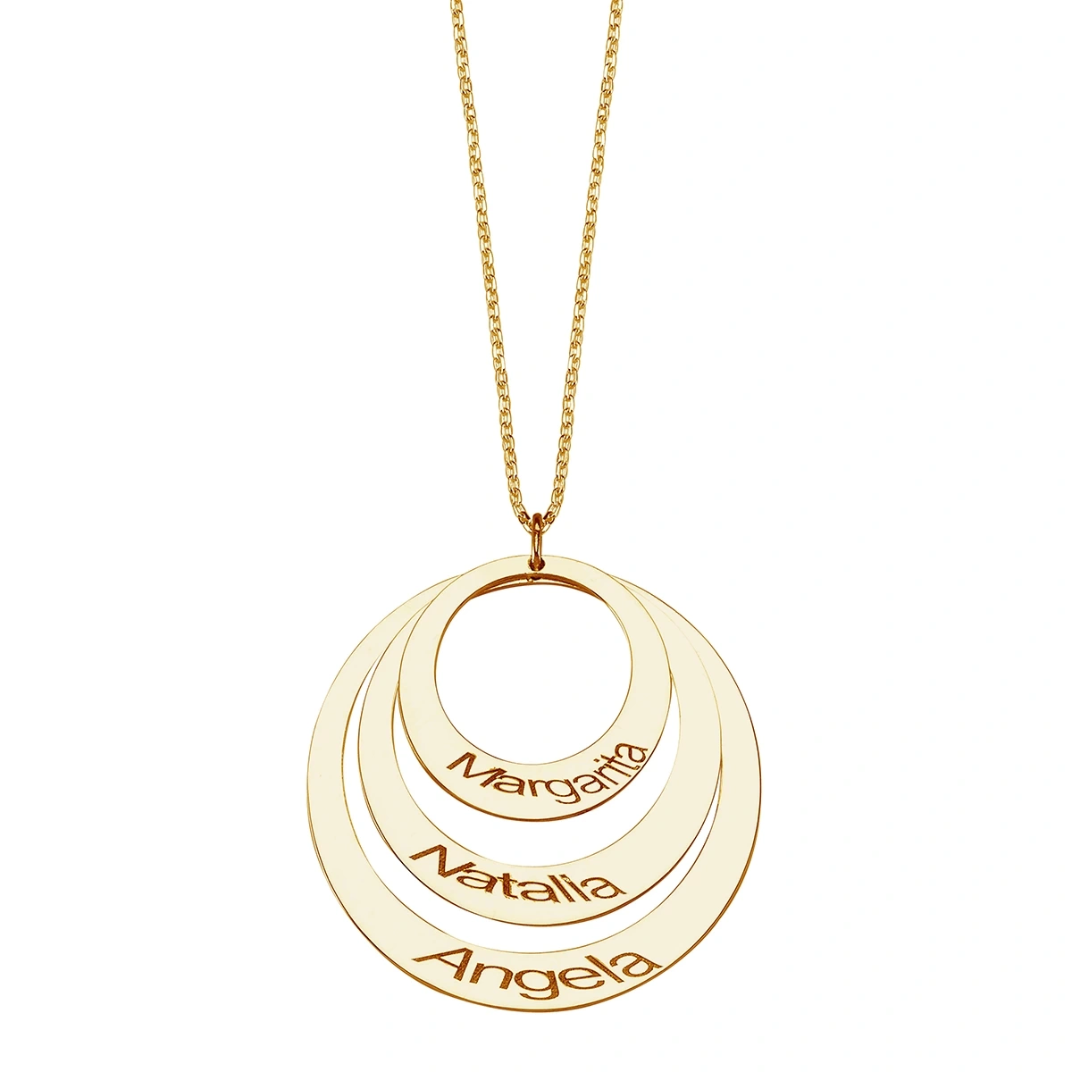 Lazer Kesim Plaka İsimli İç İçe Geçmiş Halka Kolye