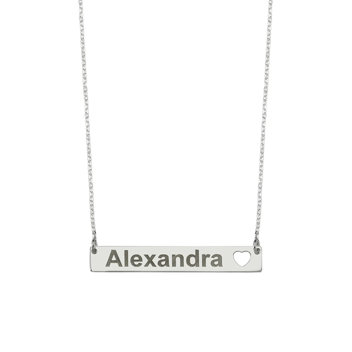 Lazer Kesim Yatay Plaka Kalpli İsim Kolye