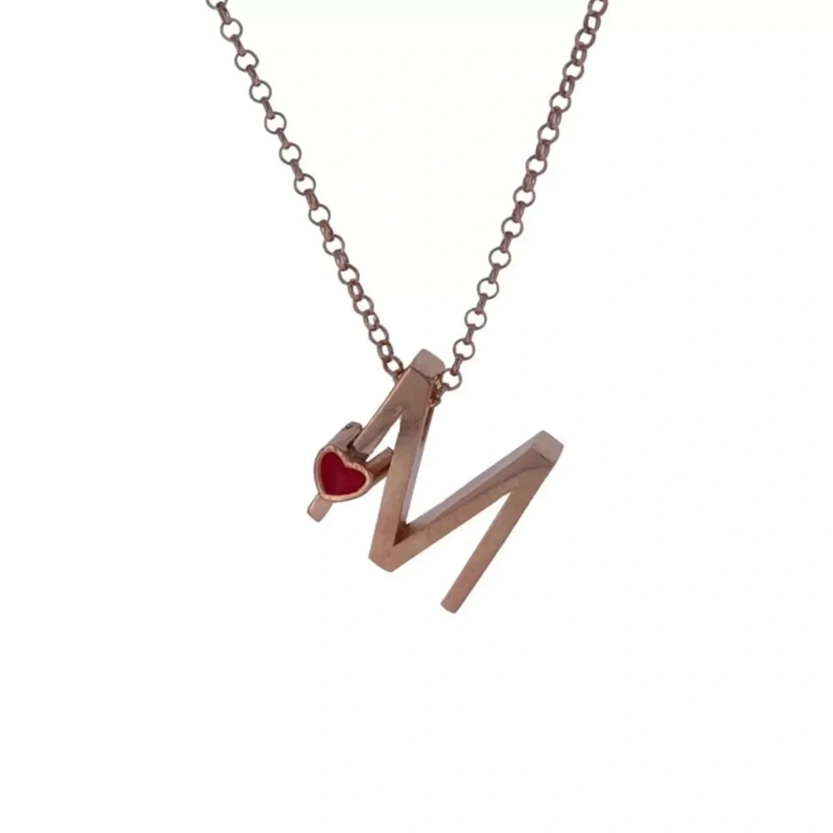 M Harfi Kalpli Gümüş Kolye