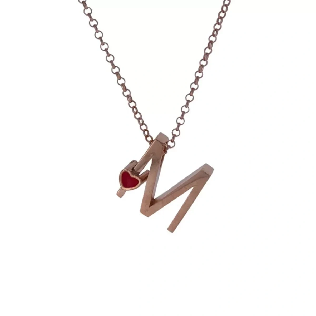 M Harfi Kalpli Gümüş Kolye