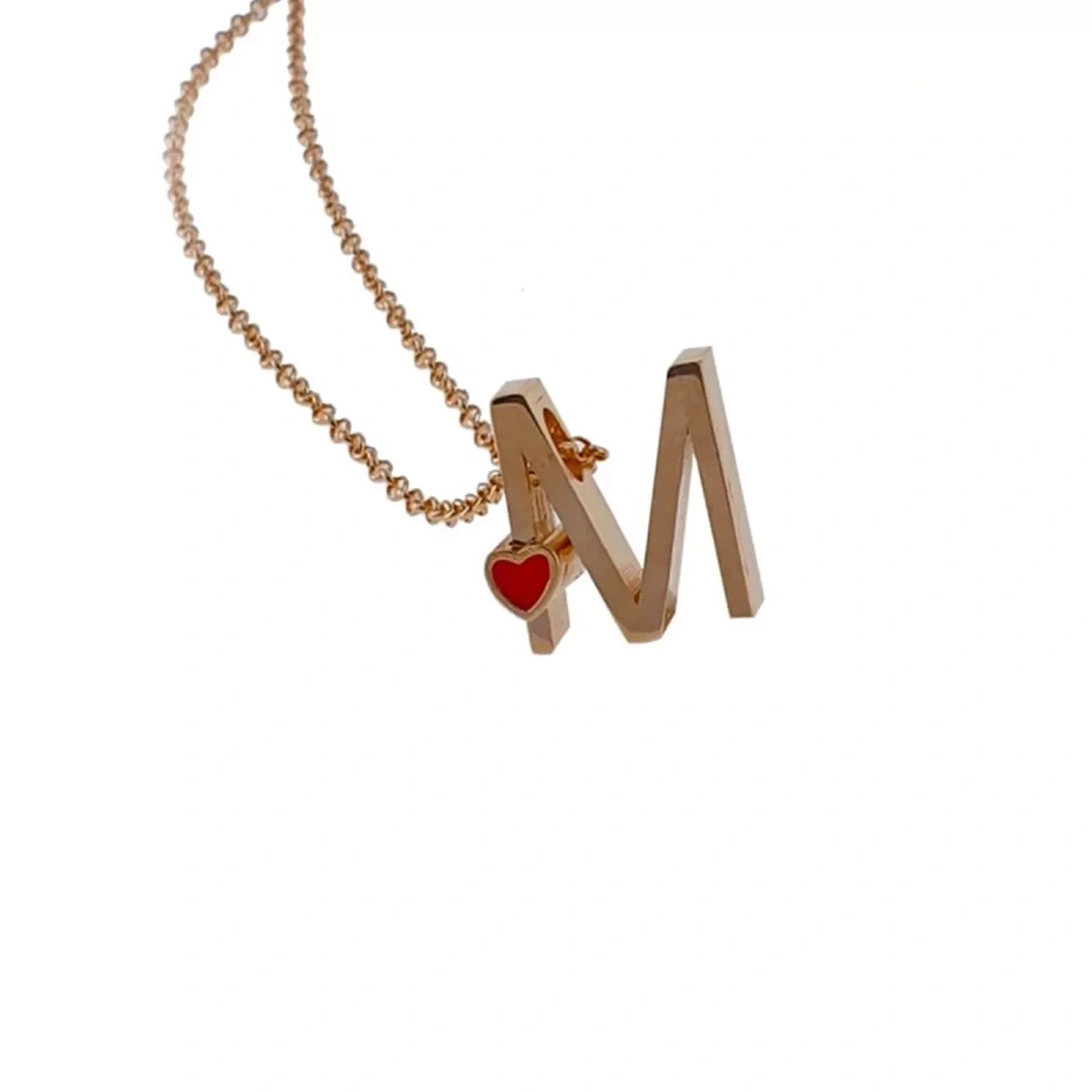 M Harfi Kalpli Gümüş Kolye