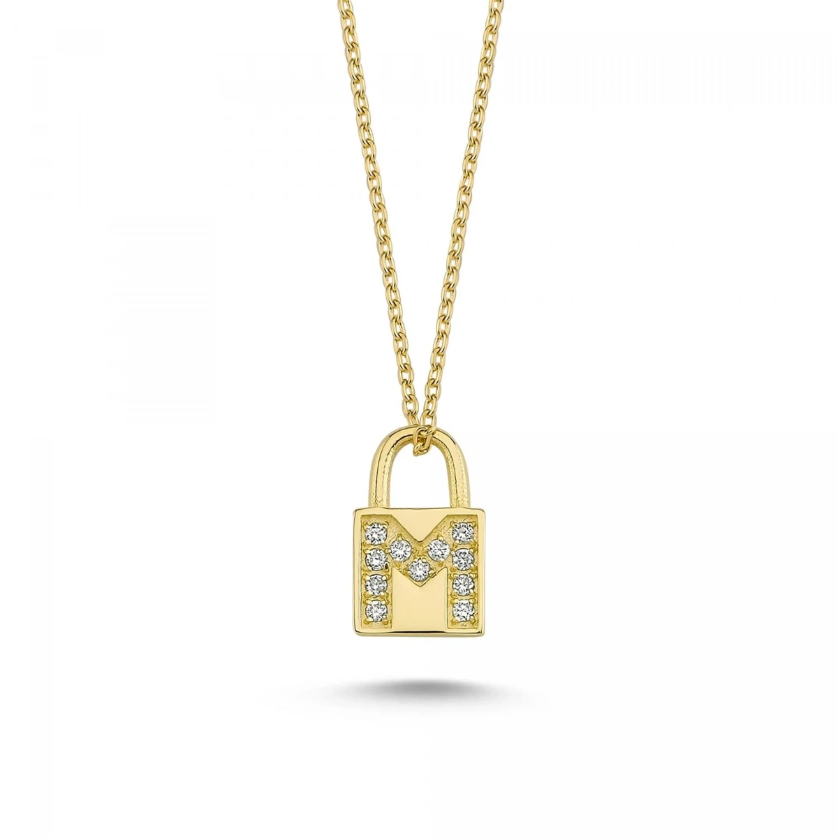 M Harfi Kilit Altın Kolye