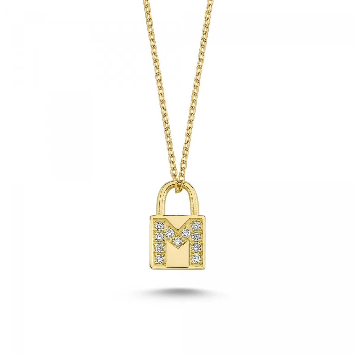 M Harfi Kilit Altın Kolye