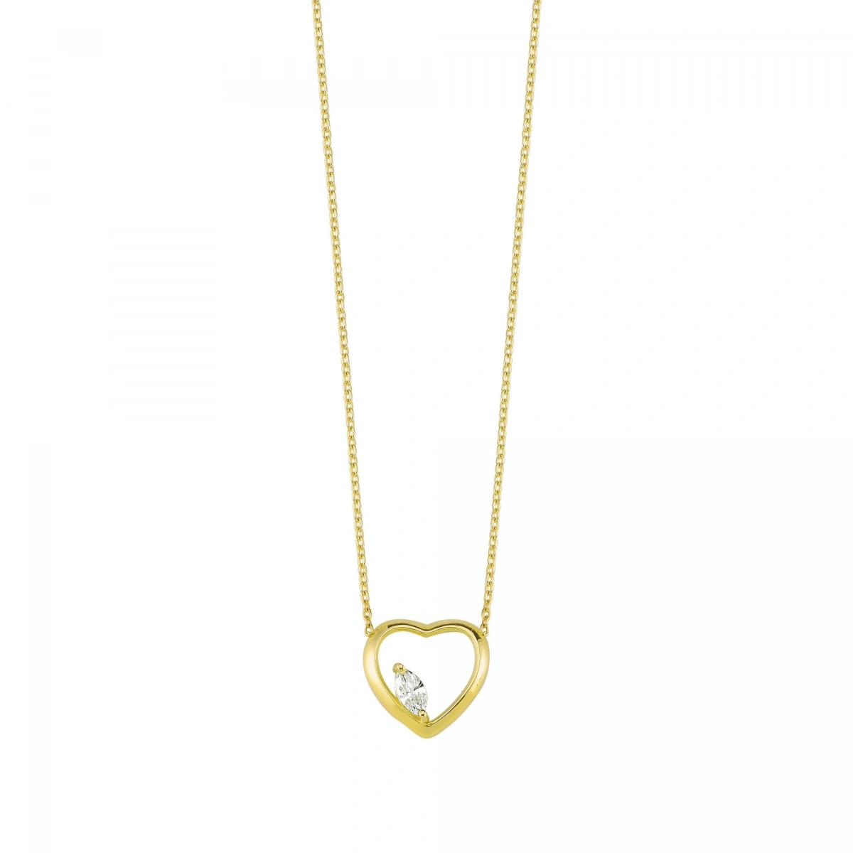 Marquise Pırlantalı Kalp Kolye