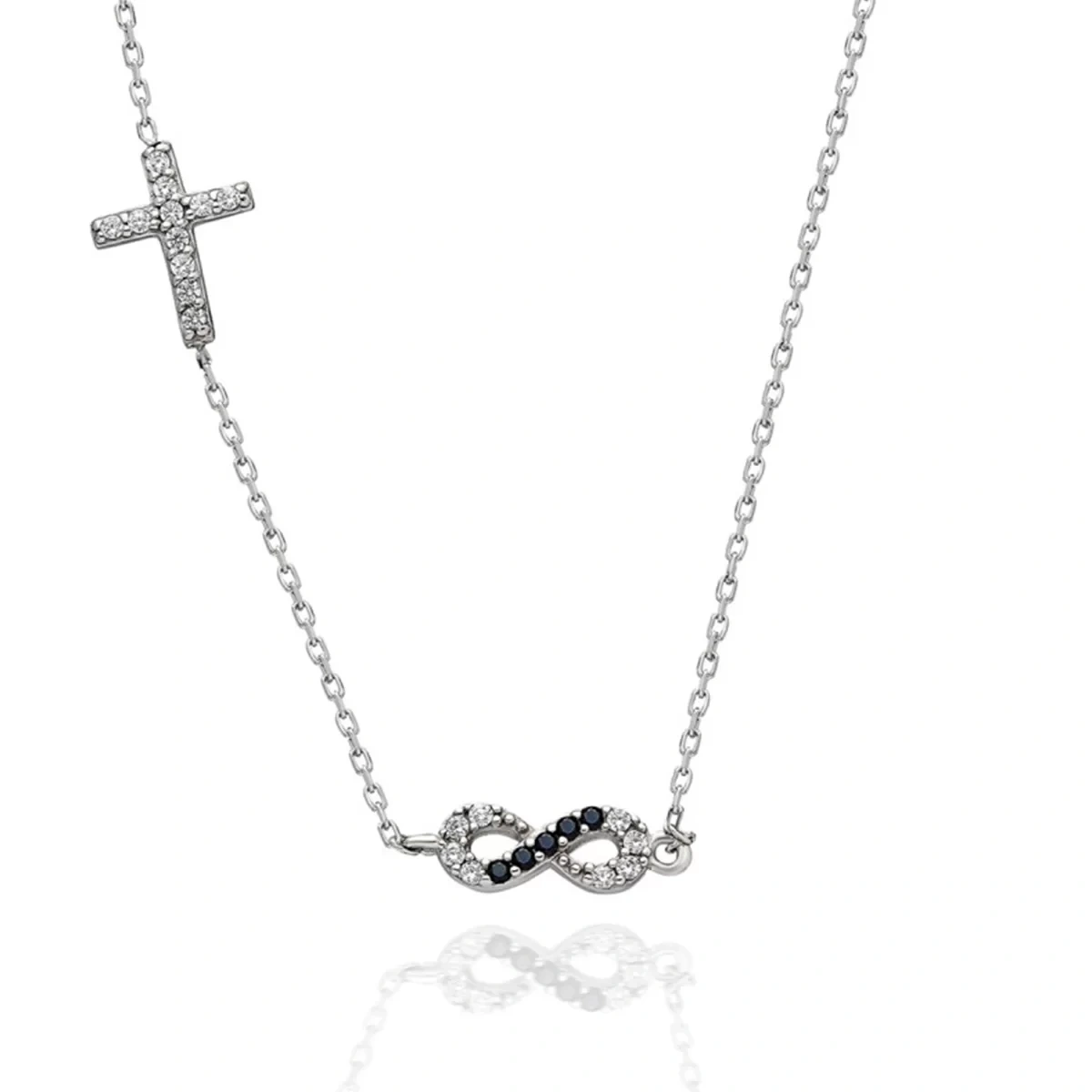 Minimal Haç ve Taşlı Sonsuzluk Gümüş Kolye