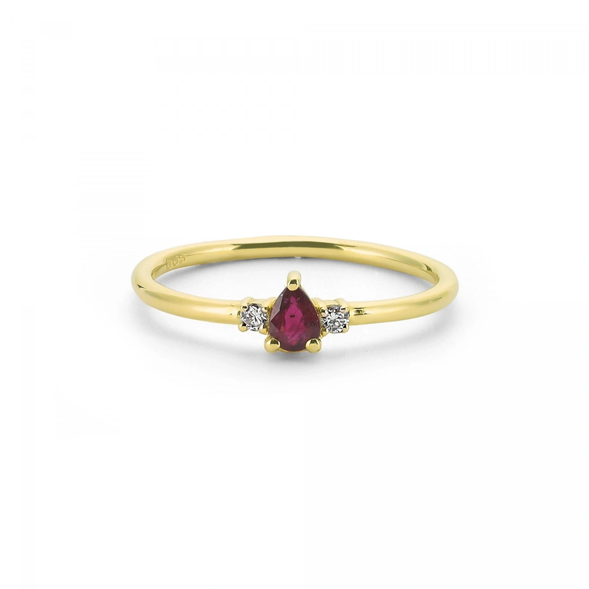Minimal Yakut Kırmızısı Damla Taşlı Pırlanta Yüzük