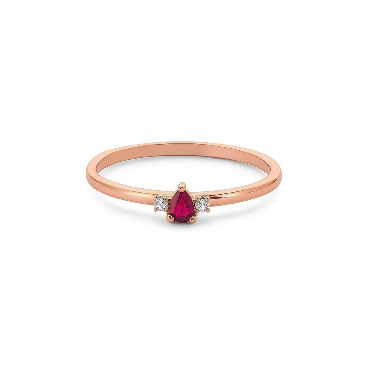 Minimal Yakut Kırmızısı Damla Taşlı Pırlanta Yüzük
