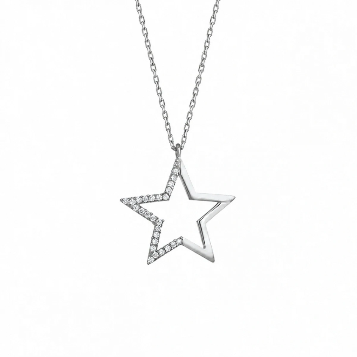 Modern Stone Star Silver Necklace