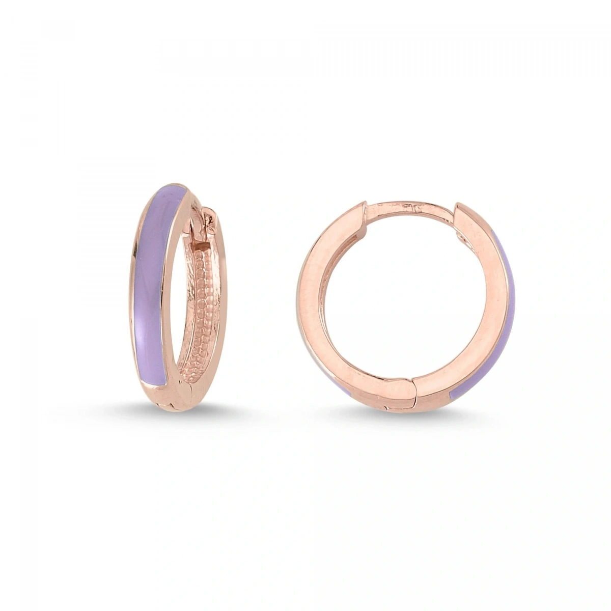 Mor Mineli Halka Altın Küpe