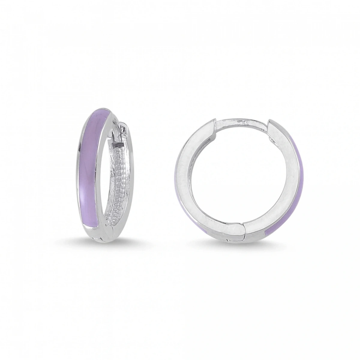 Mor Mineli Halka Altın Küpe