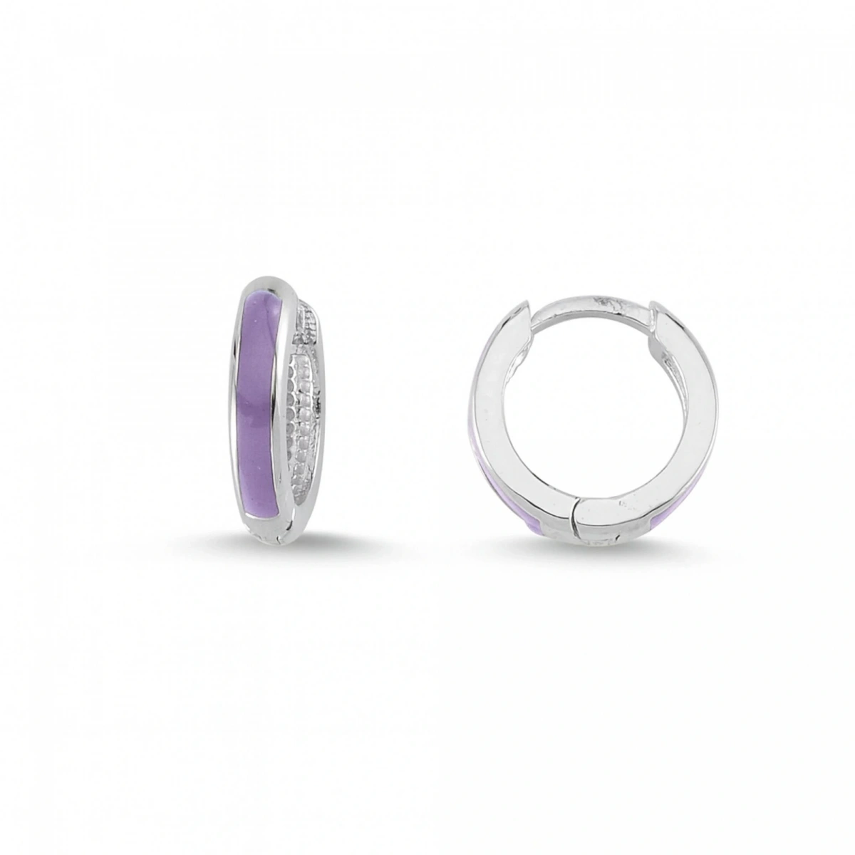 Mor Mineli Halka Altın Küpe