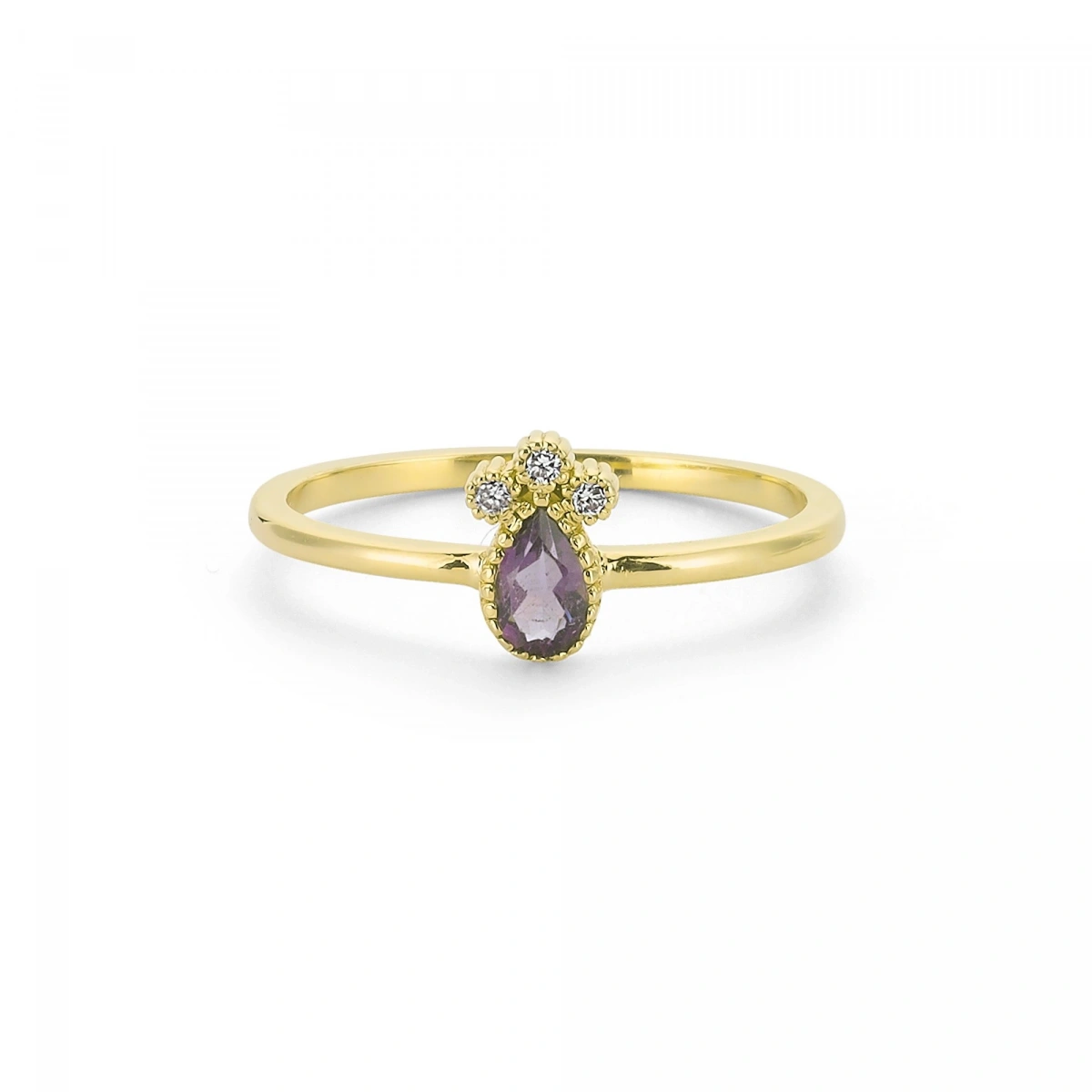 Mürdüm Moru Damla Taşlı Pırlanta Yüzük