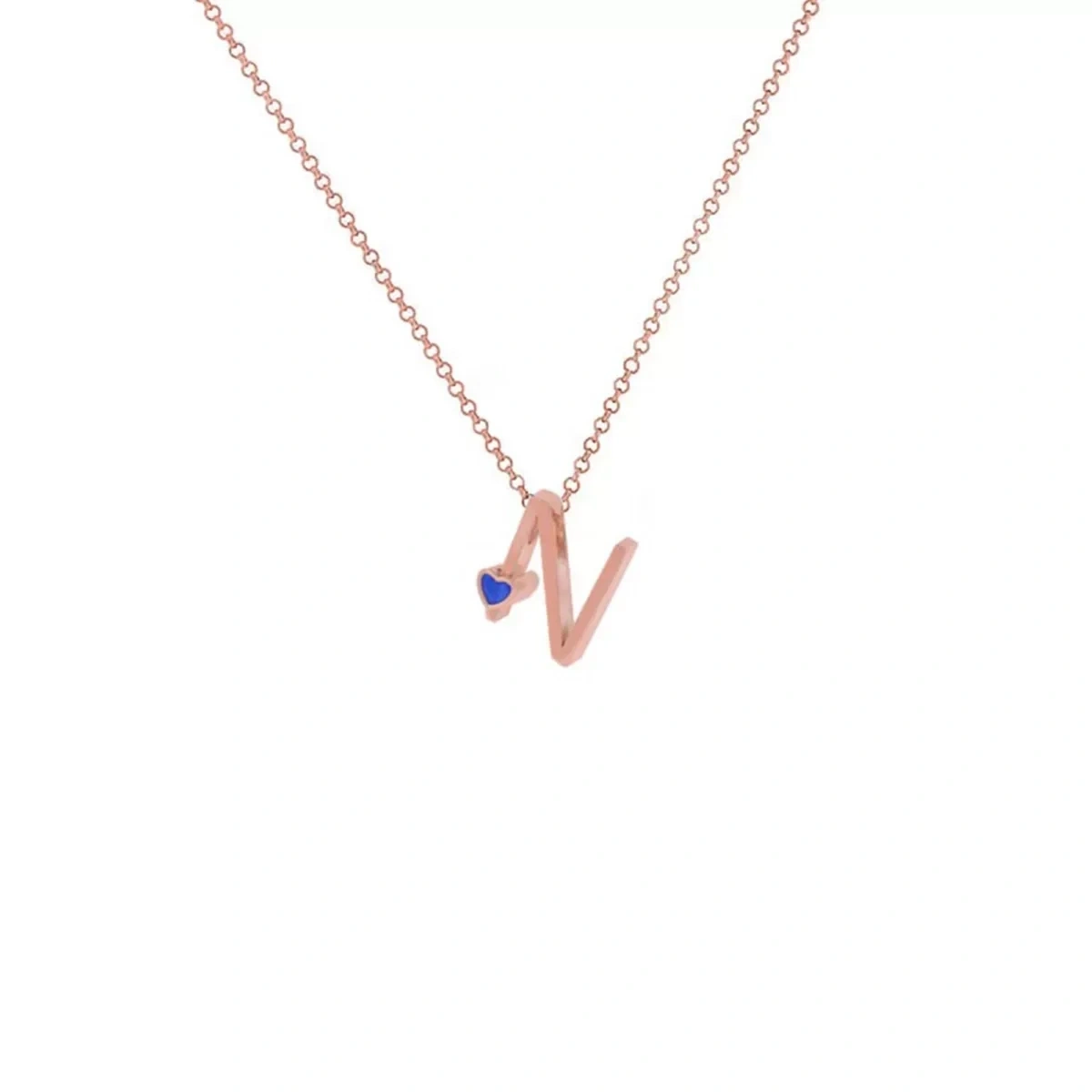 N Harfi Kalpli Gümüş Kolye