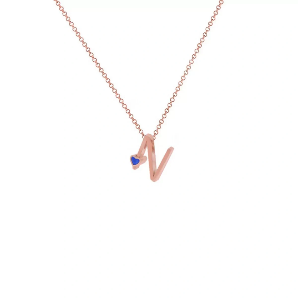 N Harfi Kalpli Gümüş Kolye