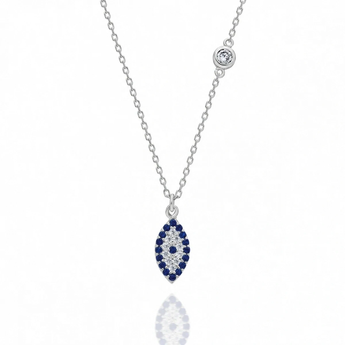 Eye-Shaped Evil Eye Silver Necklace