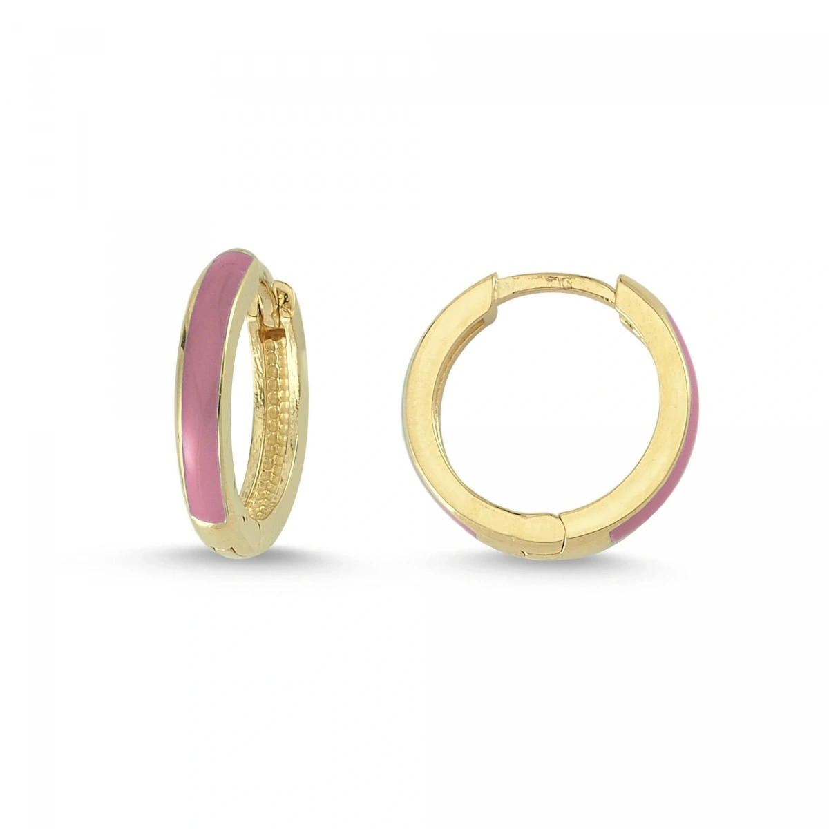 Pembe Mineli Halka Altın Küpe