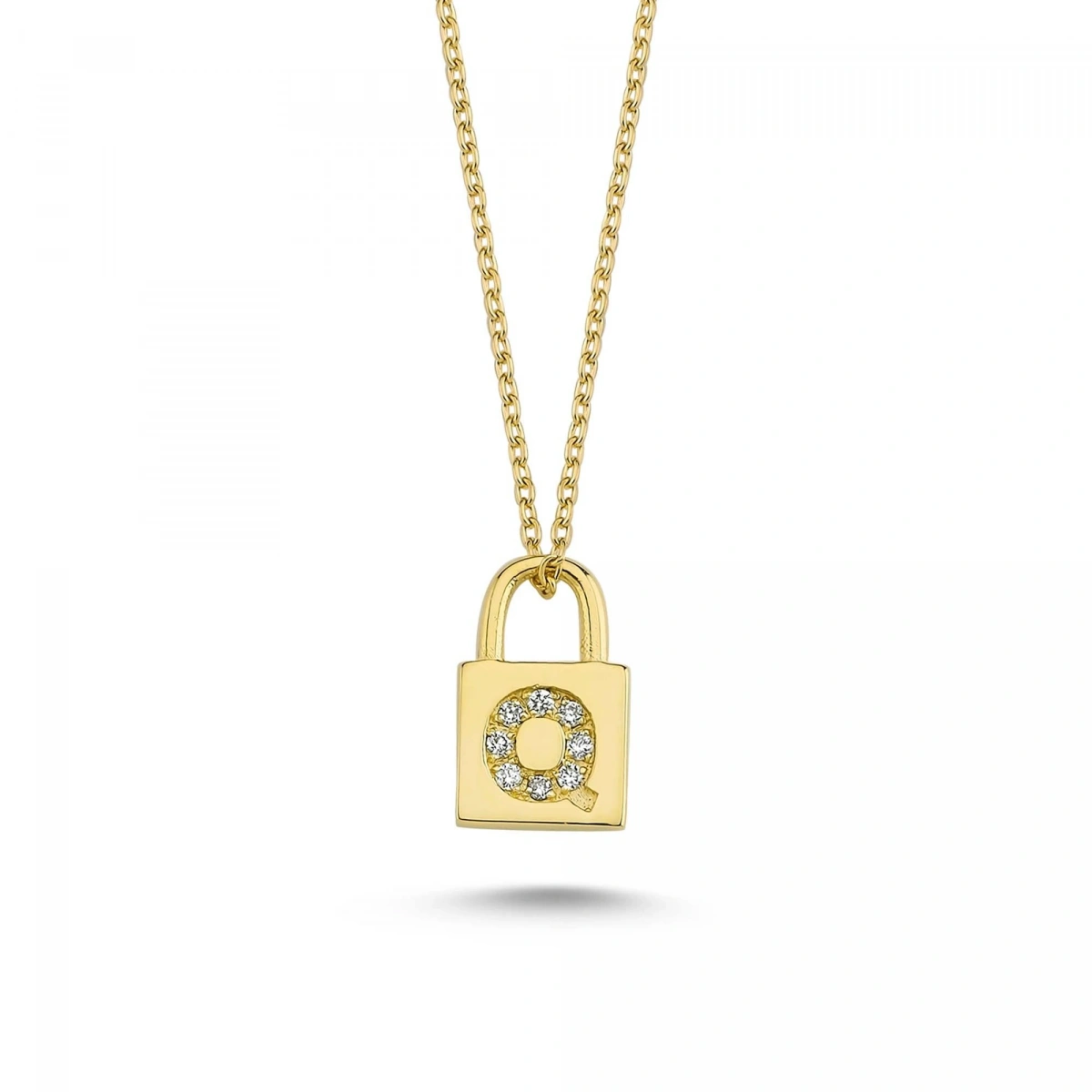 Q Harfi Kilit Altın Kolye