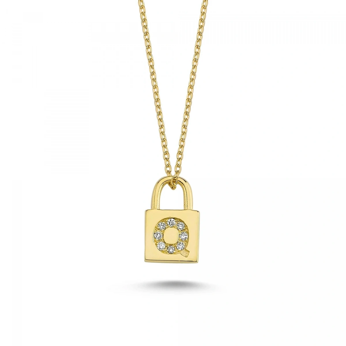 Q Harfi Kilit Altın Kolye