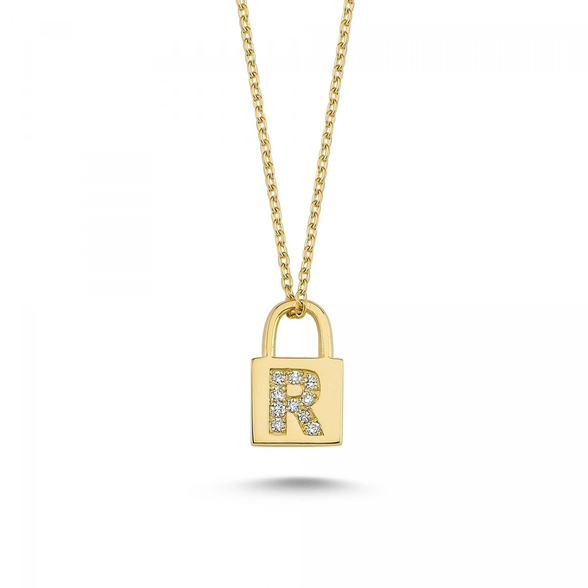 R Harfi Kilit Altın Kolye