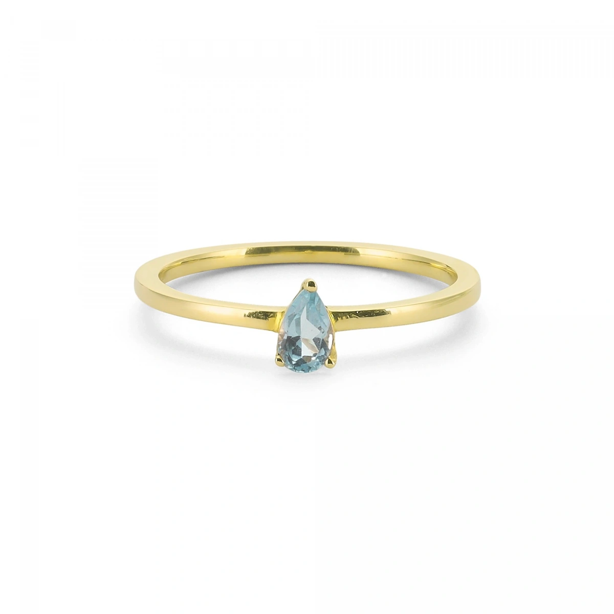 Renkli Buz Mavi Damla Taşlı Altın Yüzük