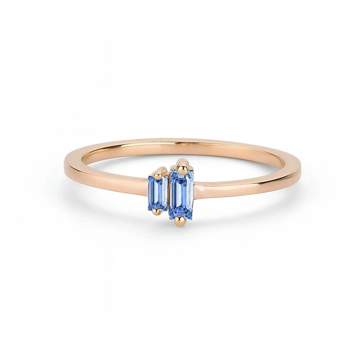 Renkli Mavi Baget Taşlı Altın Yüzük