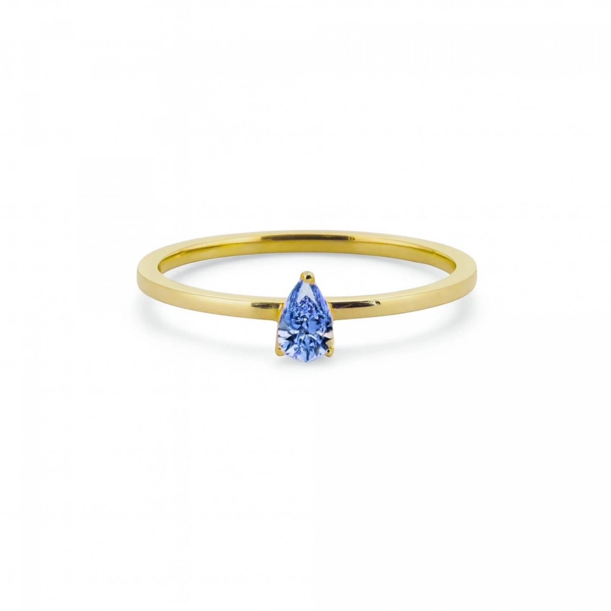 Renkli Mavi Damla Taşlı Altın Yüzük