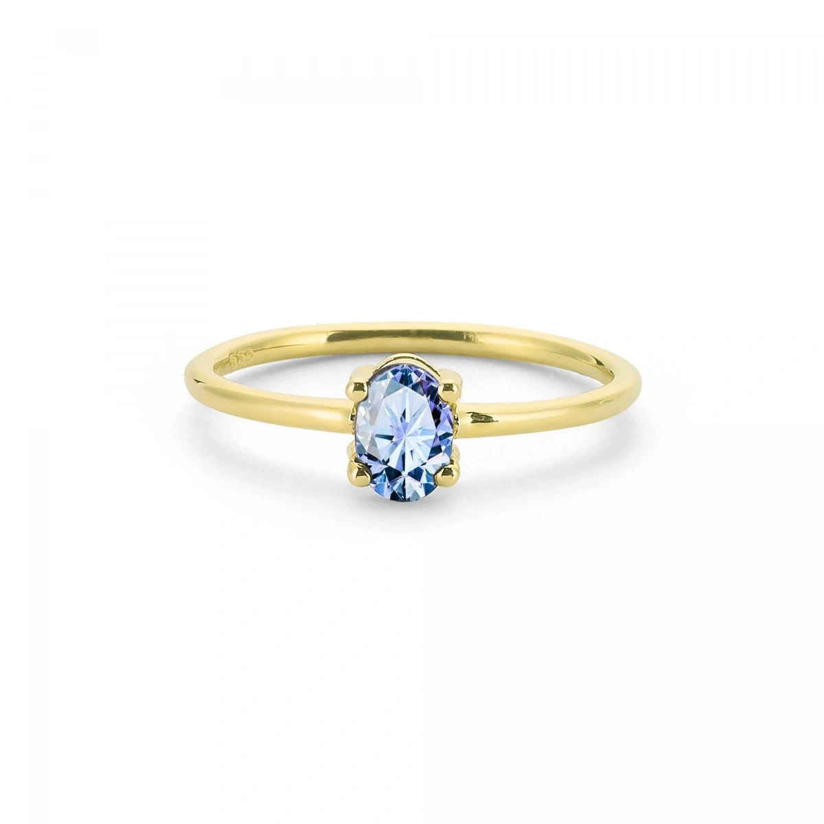 Renkli Mavi Oval Taşlı Altın Yüzük