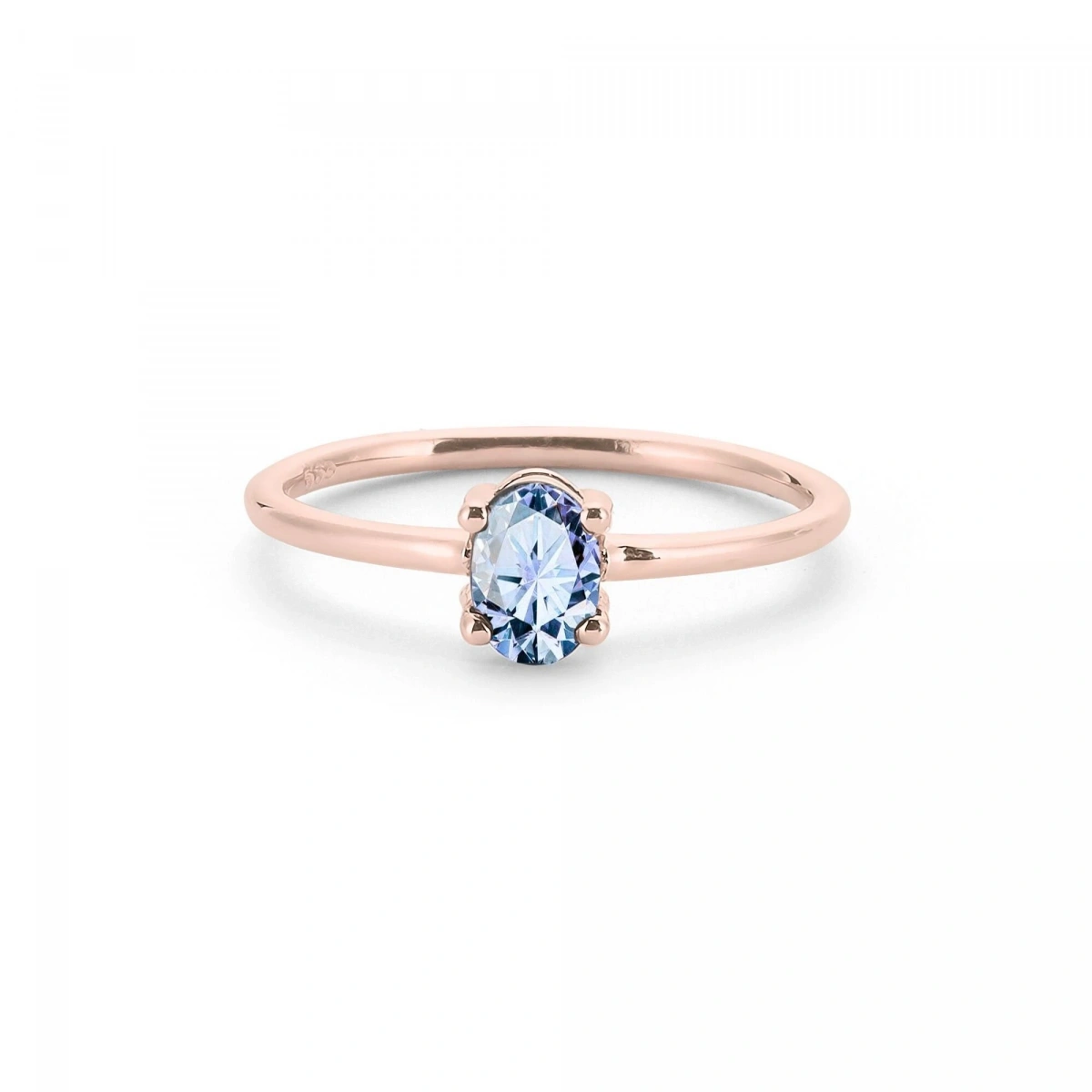 Renkli Mavi Oval Taşlı Altın Yüzük